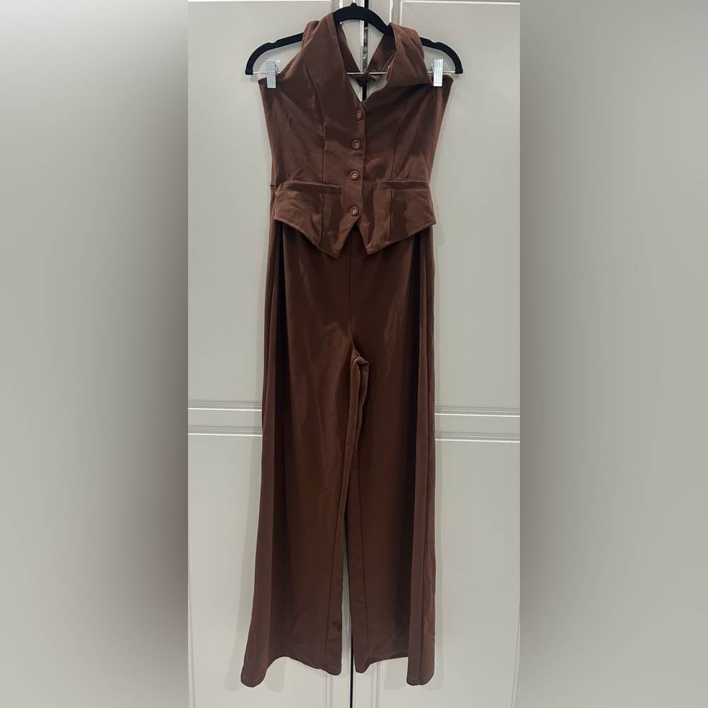 Madden Girl Brown Halter Waist Jumpsuit - Picture 2 of 6